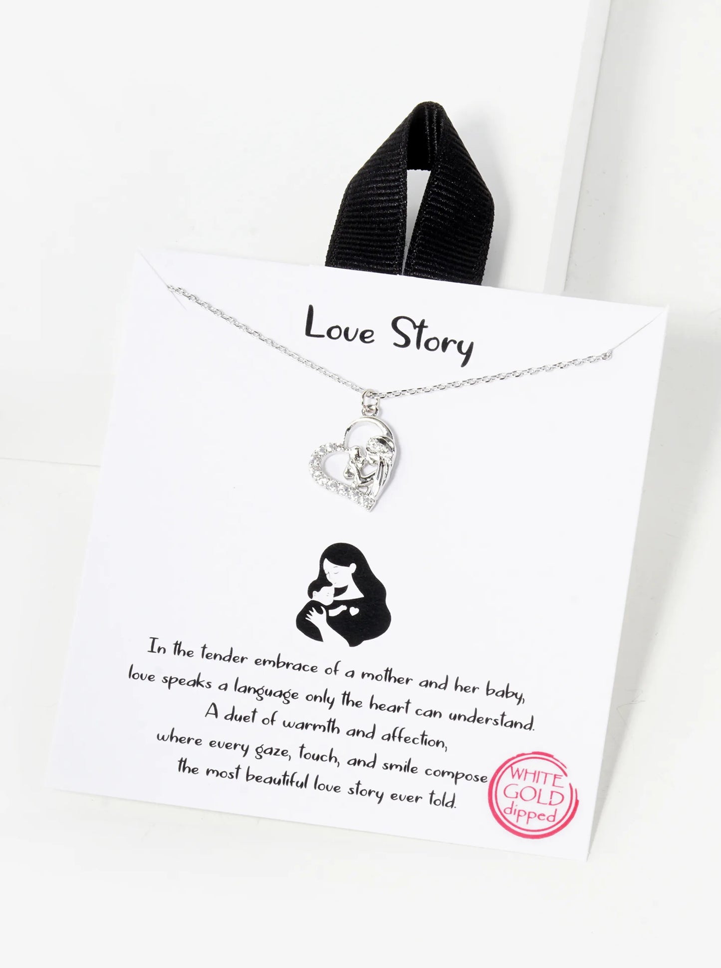 18K Gold Dipped Pave Set CZ Mom And Baby In Heart Pendant Necklace