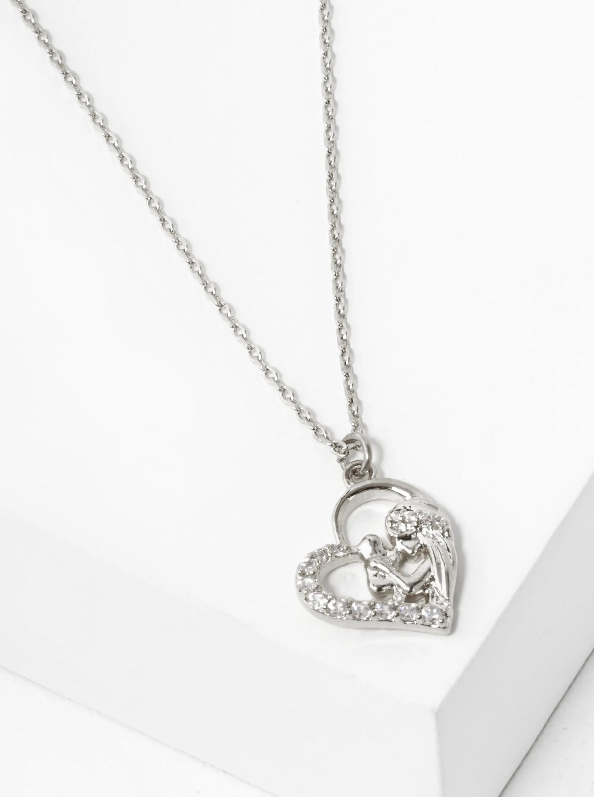 18K Gold Dipped Pave Set CZ Mom And Baby In Heart Pendant Necklace