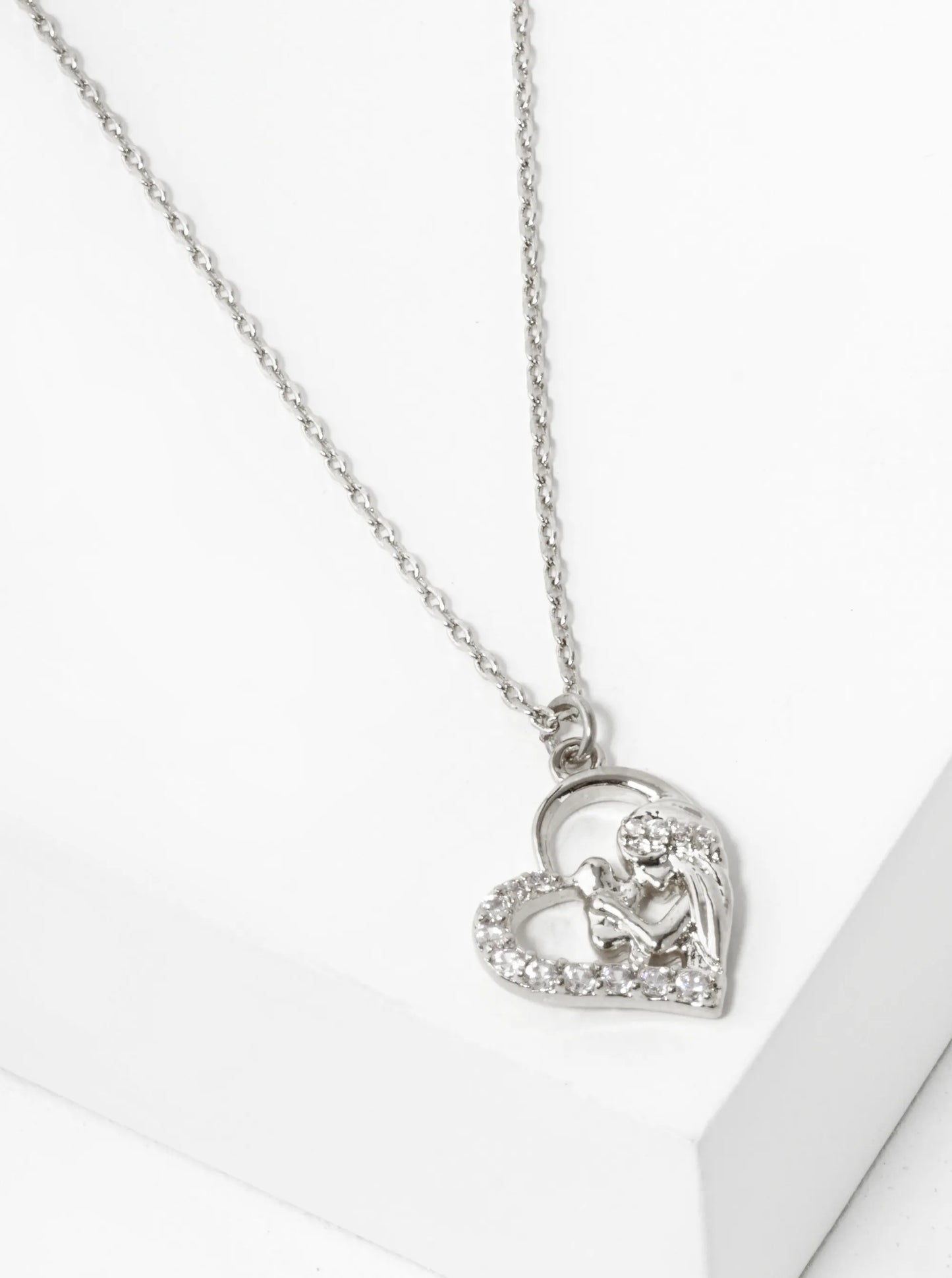 18K Gold Dipped Pave Set CZ Mom And Baby In Heart Pendant Necklace