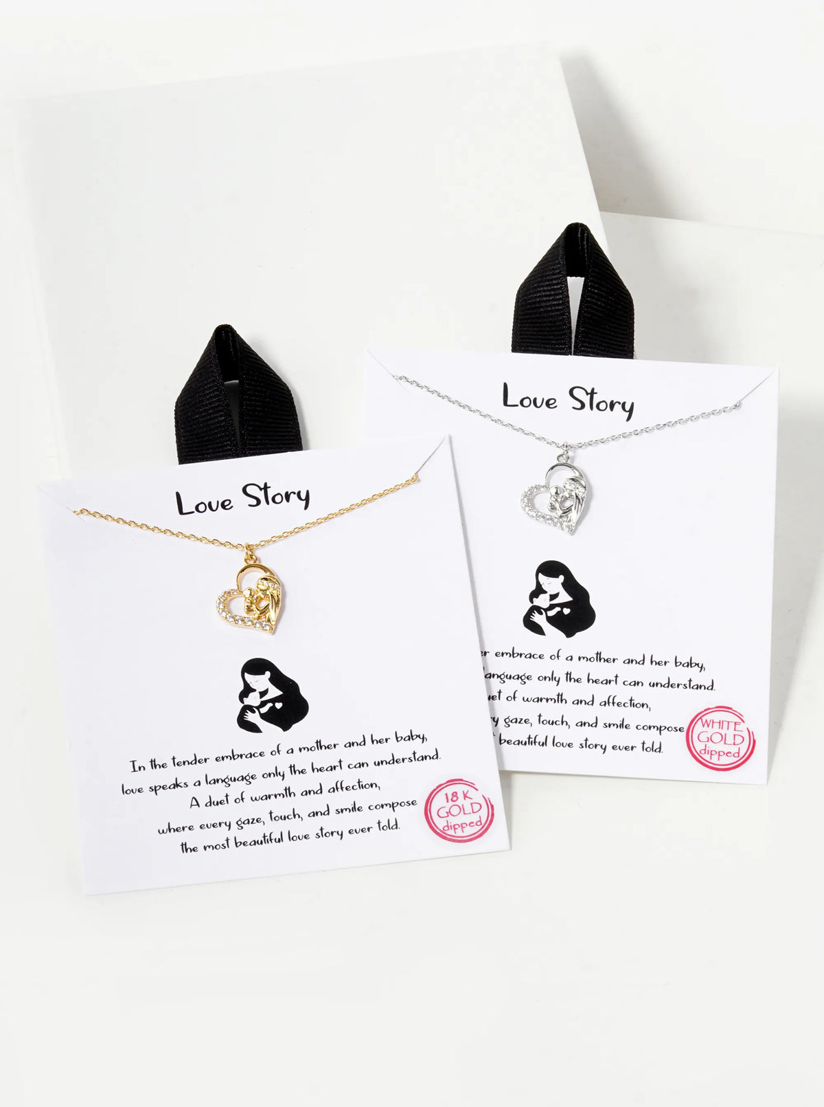 18K Gold Dipped Pave Set CZ Mom And Baby In Heart Pendant Necklace