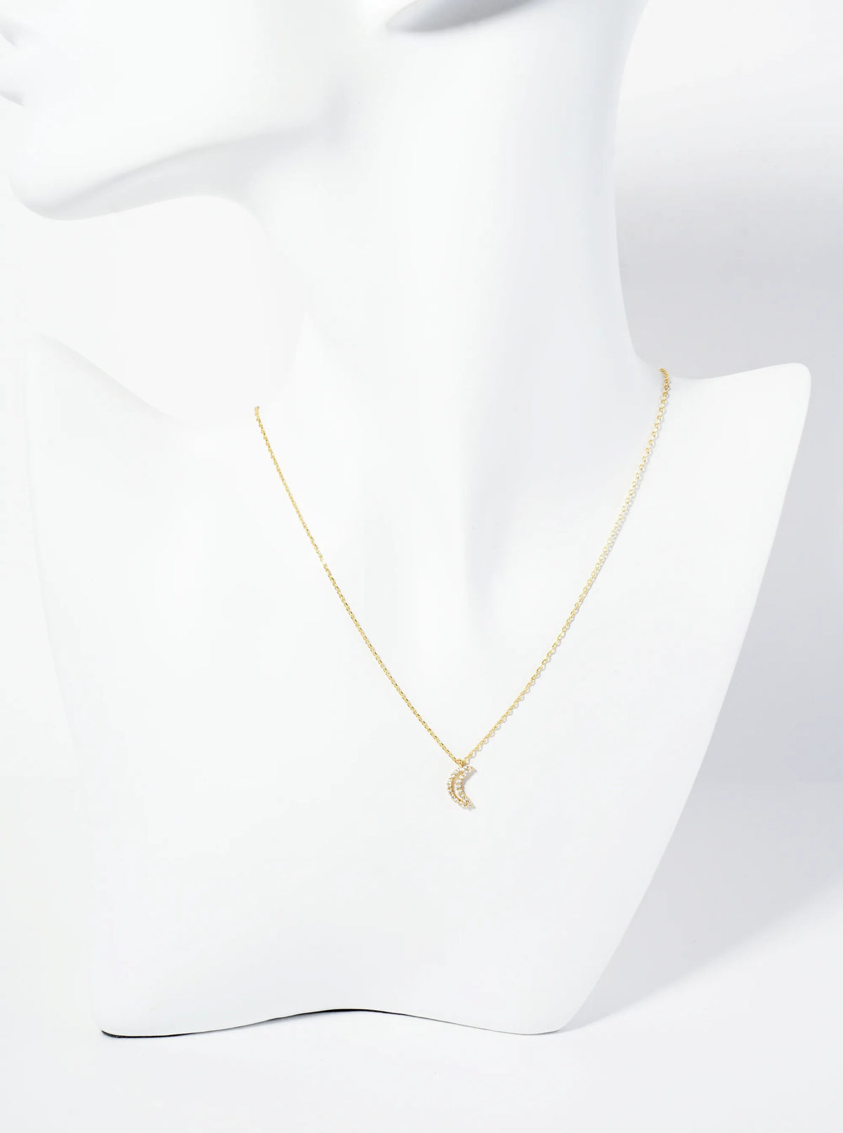 18K Gold Dipped Pave Set CZ Moon Pendant Necklace