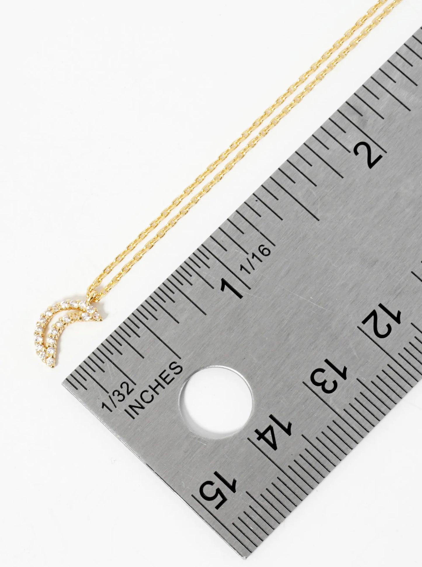 18K Gold Dipped Pave Set CZ Moon Pendant Necklace