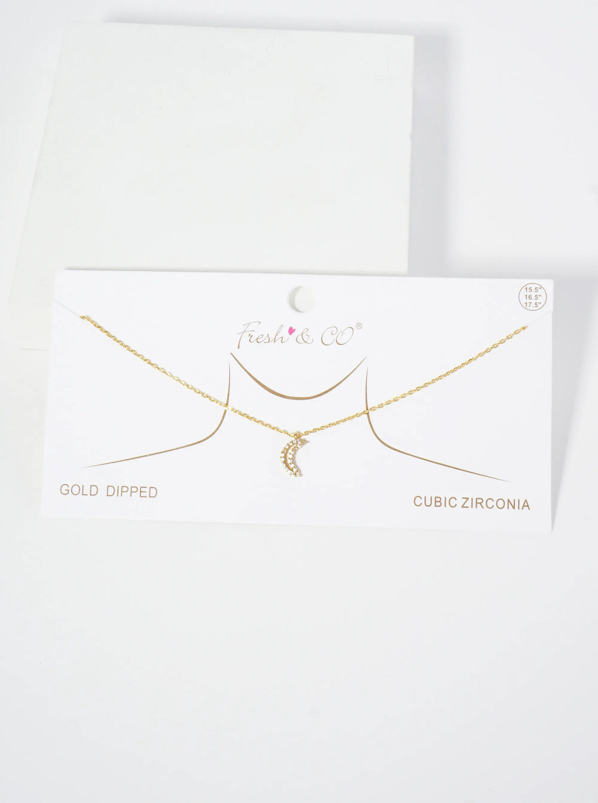 18K Gold Dipped Pave Set CZ Moon Pendant Necklace