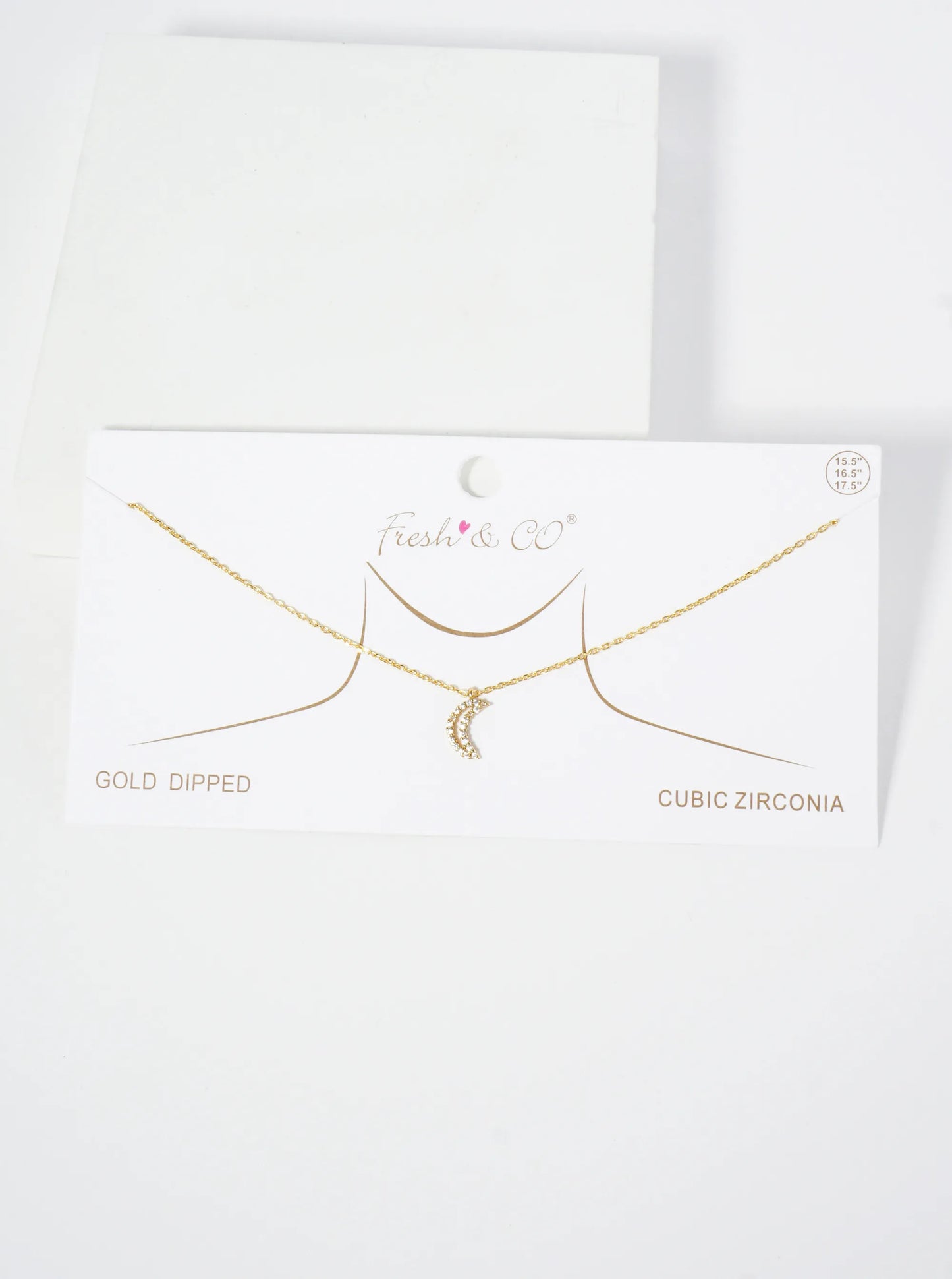 18K Gold Dipped Pave Set CZ Moon Pendant Necklace