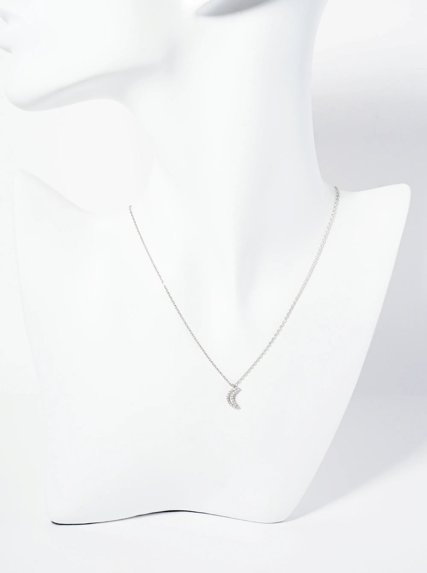 18K Gold Dipped Pave Set CZ Moon Pendant Necklace