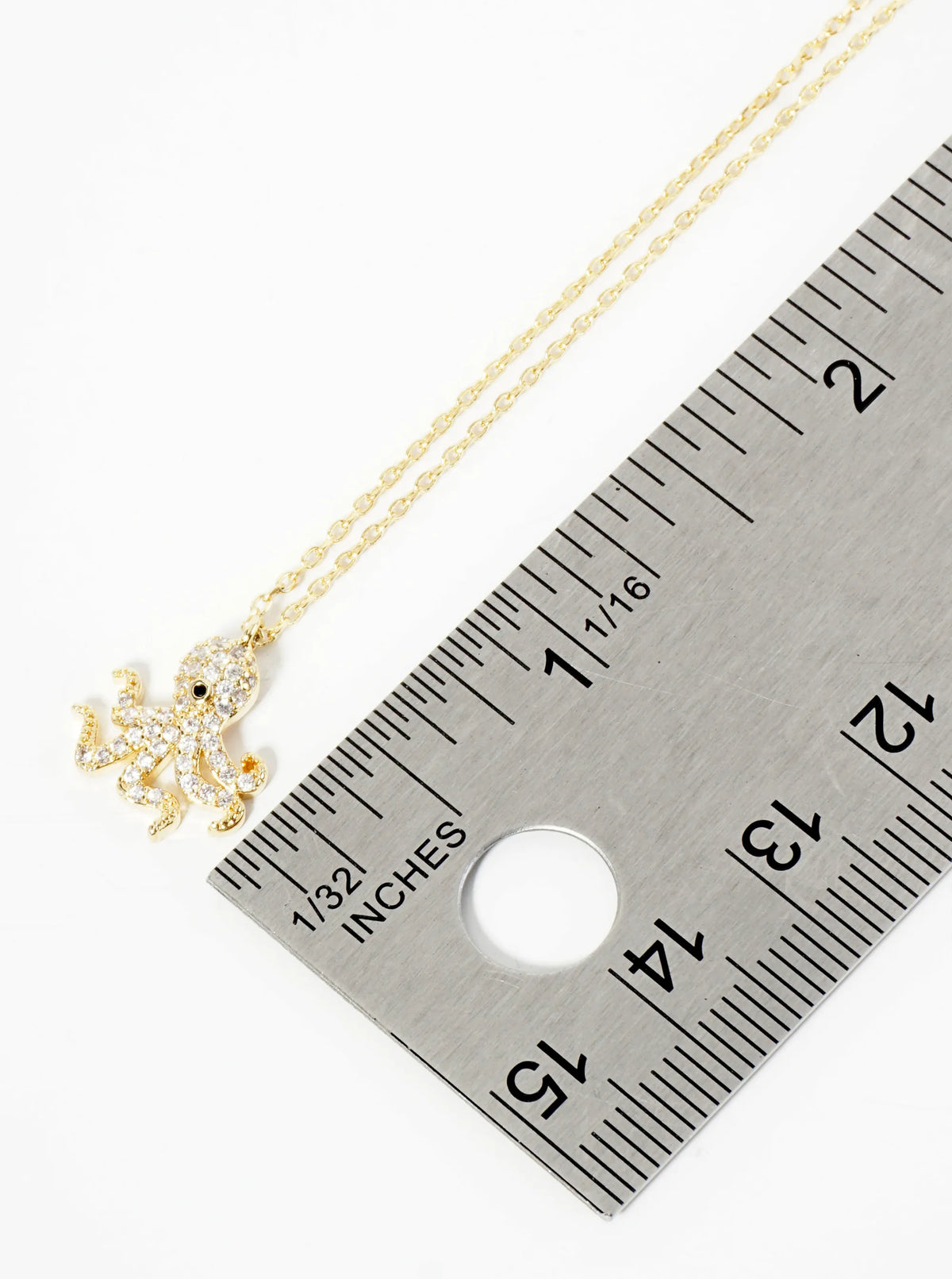 18K Gold Dipped Pave Set CZ Octopus Pendant Necklace