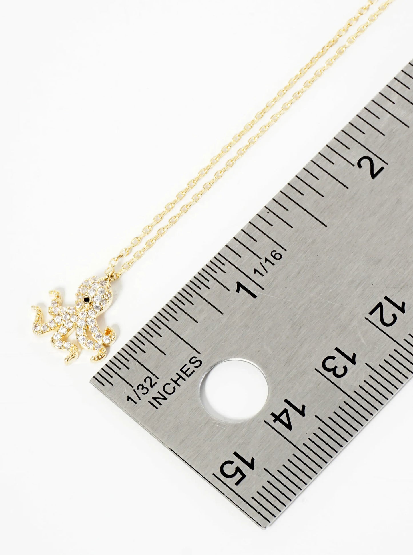 18K Gold Dipped Pave Set CZ Octopus Pendant Necklace