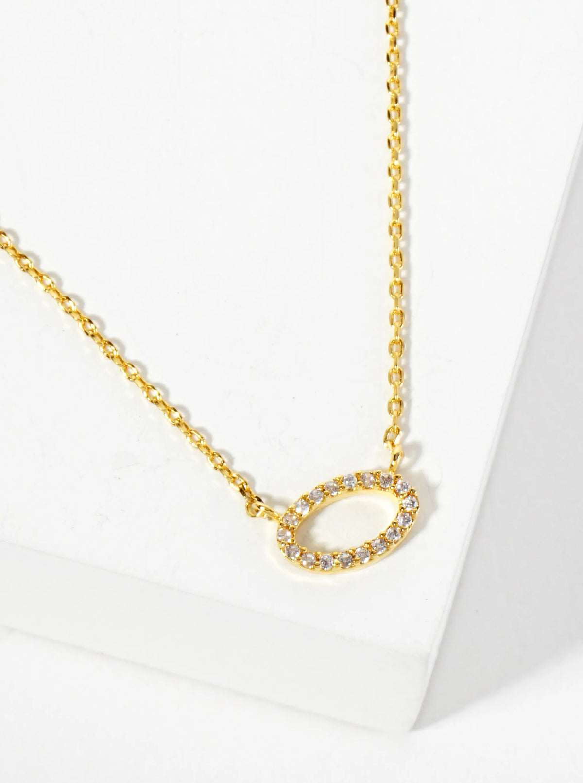 18K-Gold-Dipped Pave Set CZ Oval Pendant Necklace