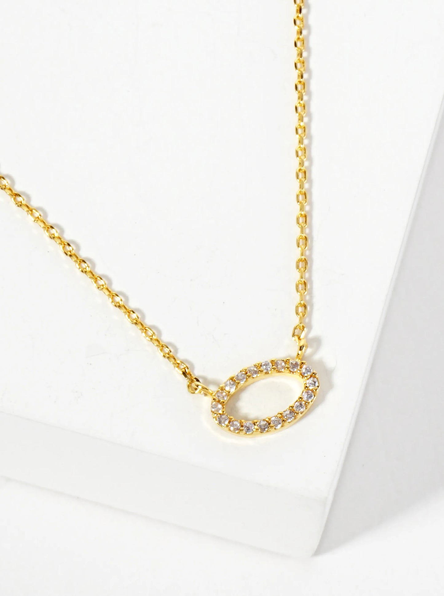 18K-Gold-Dipped Pave Set CZ Oval Pendant Necklace
