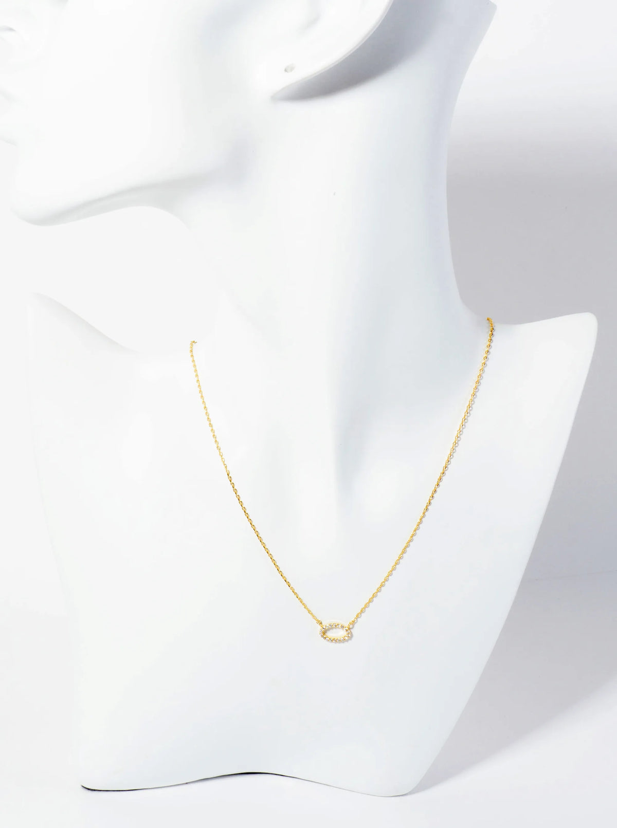 18K-Gold-Dipped Pave Set CZ Oval Pendant Necklace