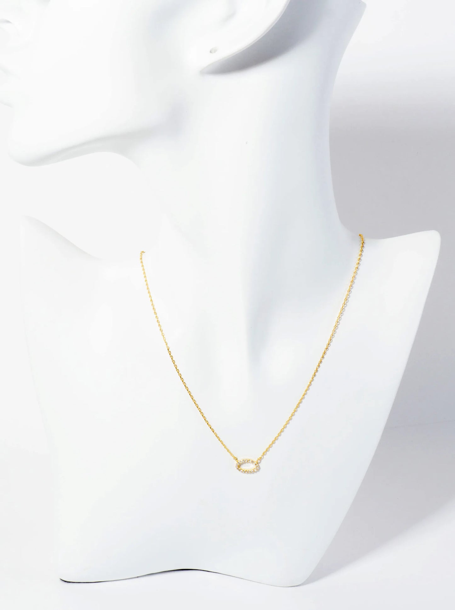 18K-Gold-Dipped Pave Set CZ Oval Pendant Necklace
