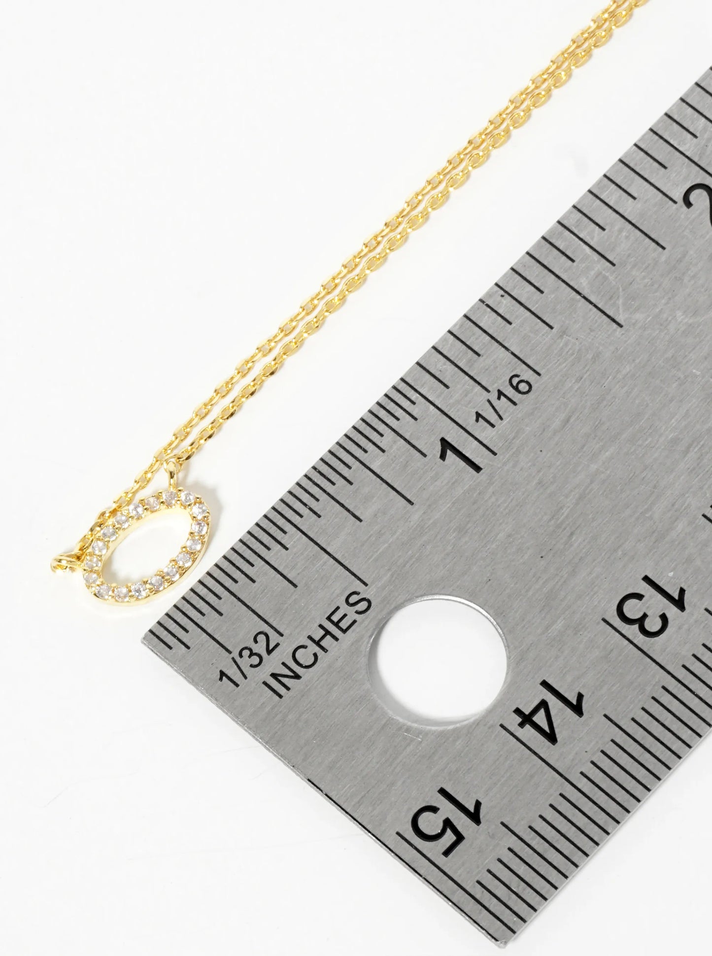 18K-Gold-Dipped Pave Set CZ Oval Pendant Necklace