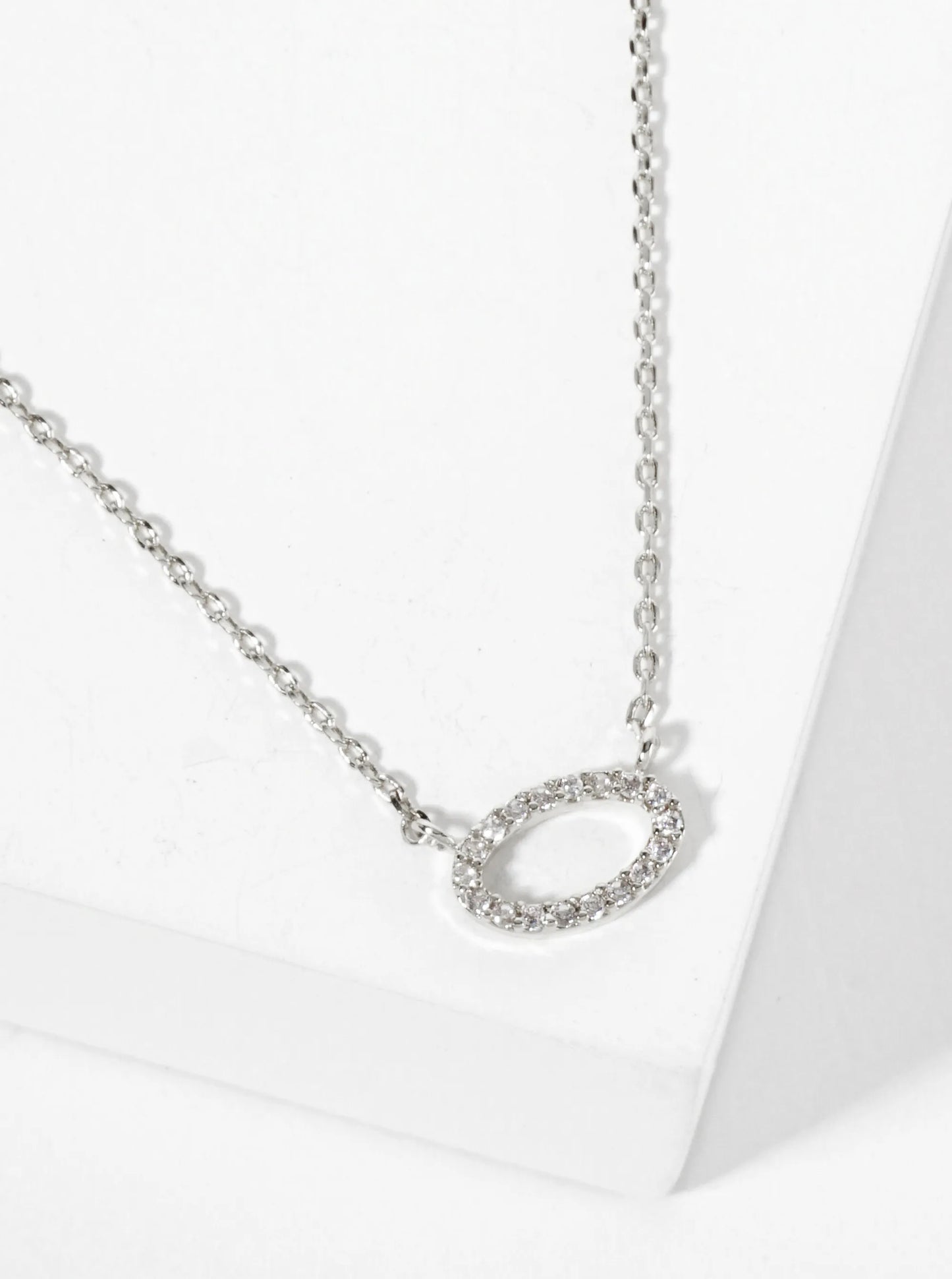 18K-Gold-Dipped Pave Set CZ Oval Pendant Necklace