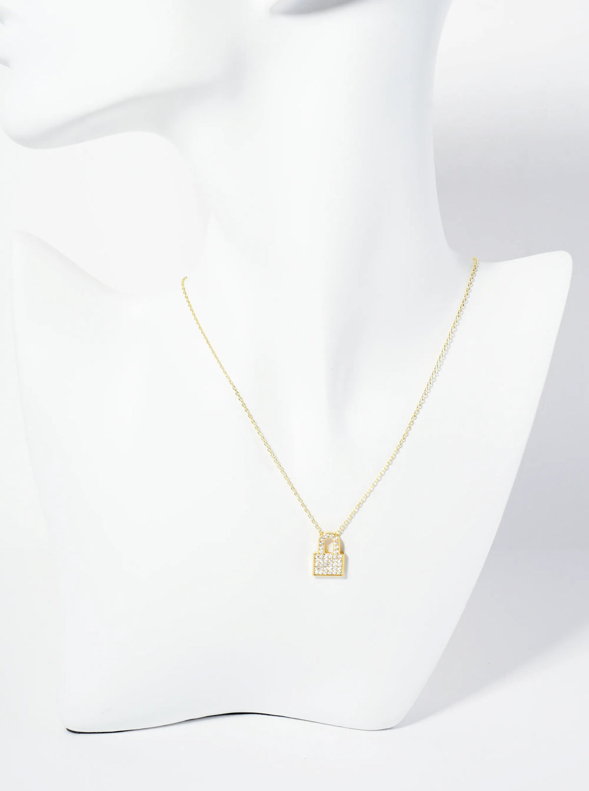 18K Gold Dipped Pave Set CZ Padlock Pendant Necklace