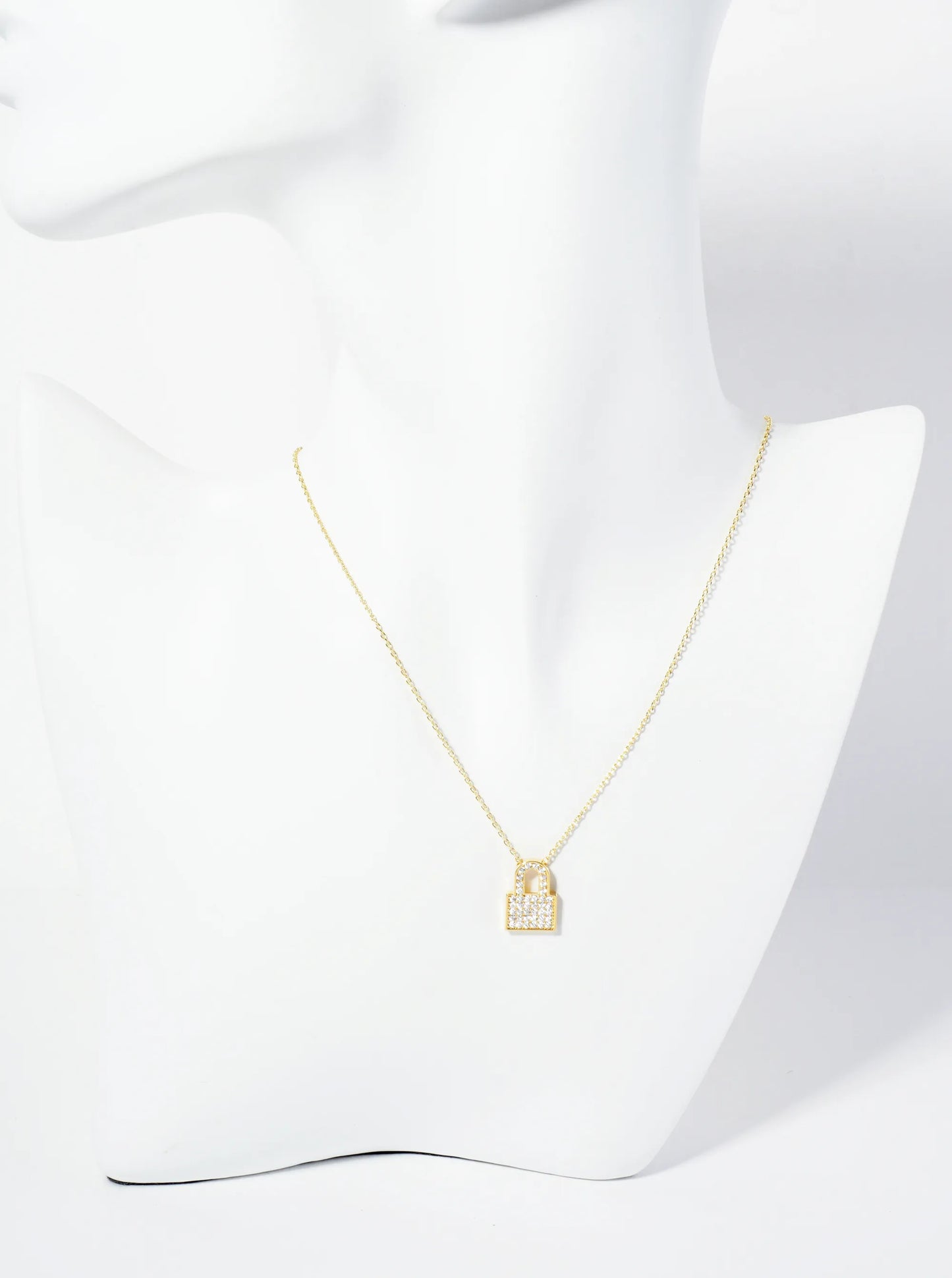18K Gold Dipped Pave Set CZ Padlock Pendant Necklace