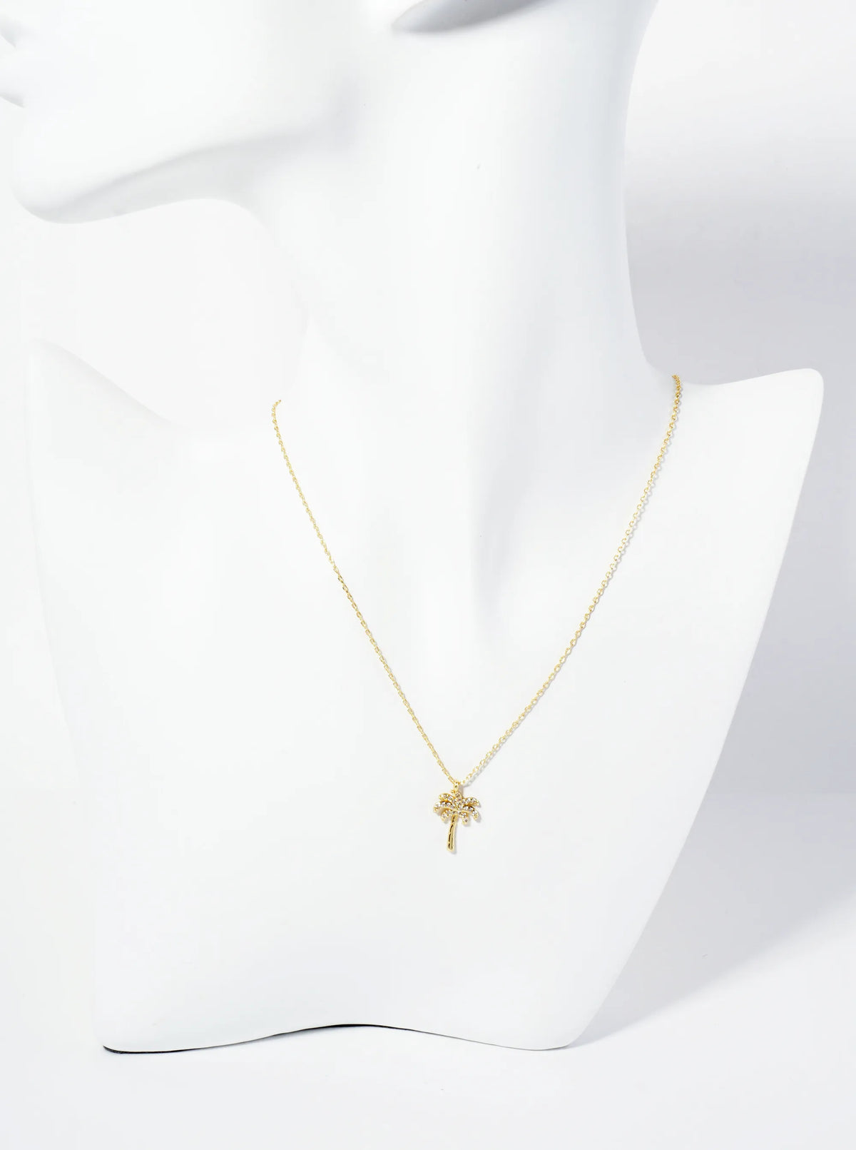 18K-Gold-Dipped Pave-Set CZ Palm Tree Pendant Necklace