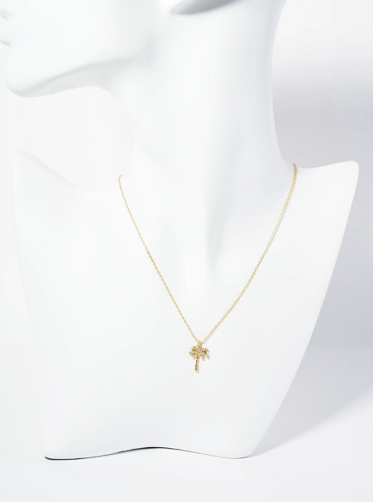 18K-Gold-Dipped Pave-Set CZ Palm Tree Pendant Necklace