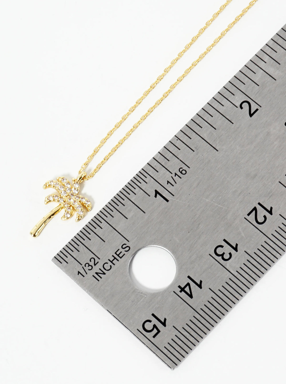 18K-Gold-Dipped Pave-Set CZ Palm Tree Pendant Necklace