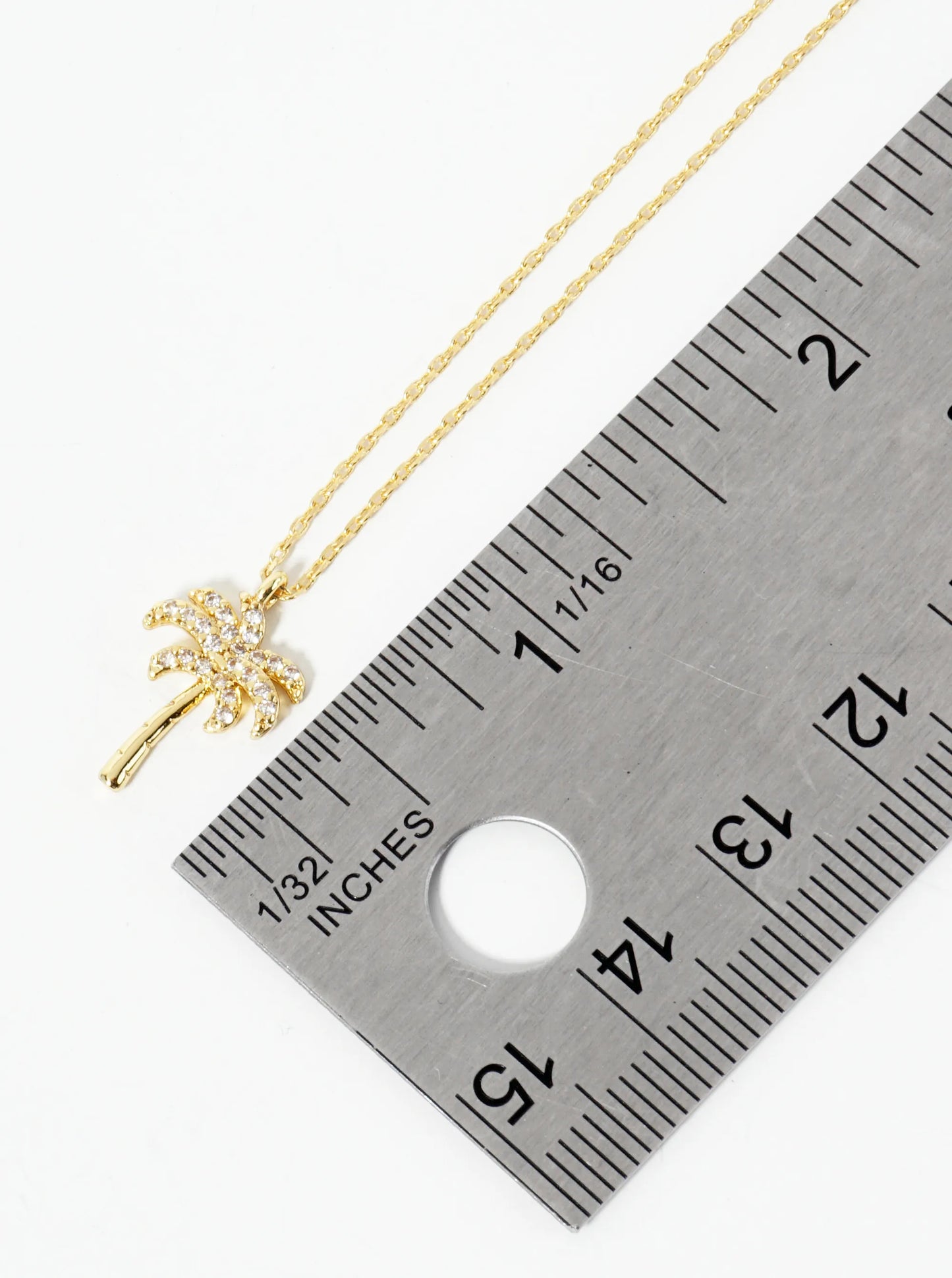18K-Gold-Dipped Pave-Set CZ Palm Tree Pendant Necklace