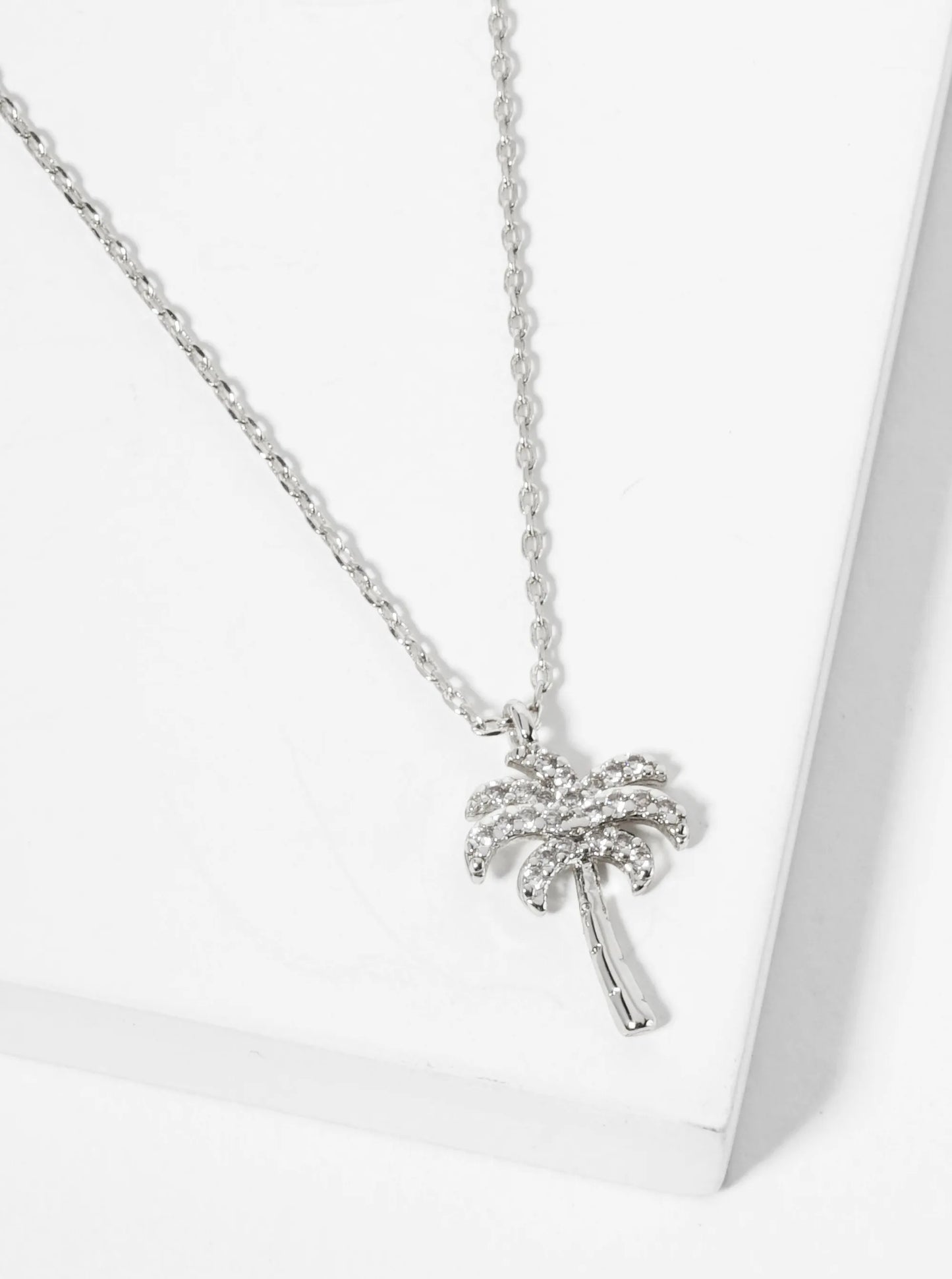 18K-Gold-Dipped Pave-Set CZ Palm Tree Pendant Necklace