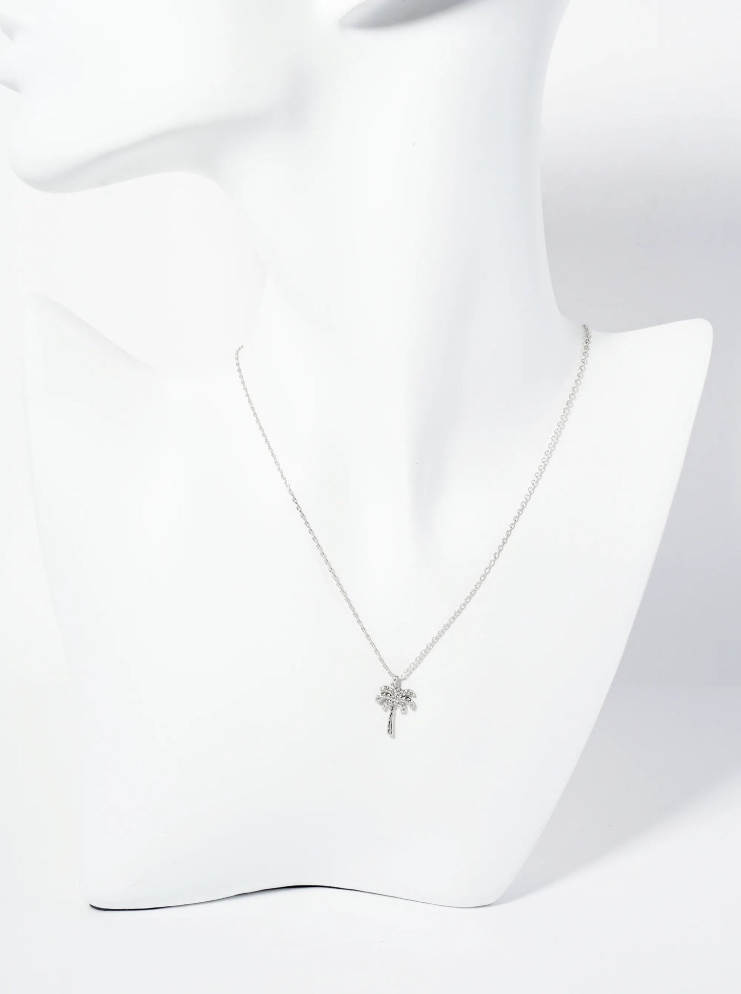 18K-Gold-Dipped Pave-Set CZ Palm Tree Pendant Necklace