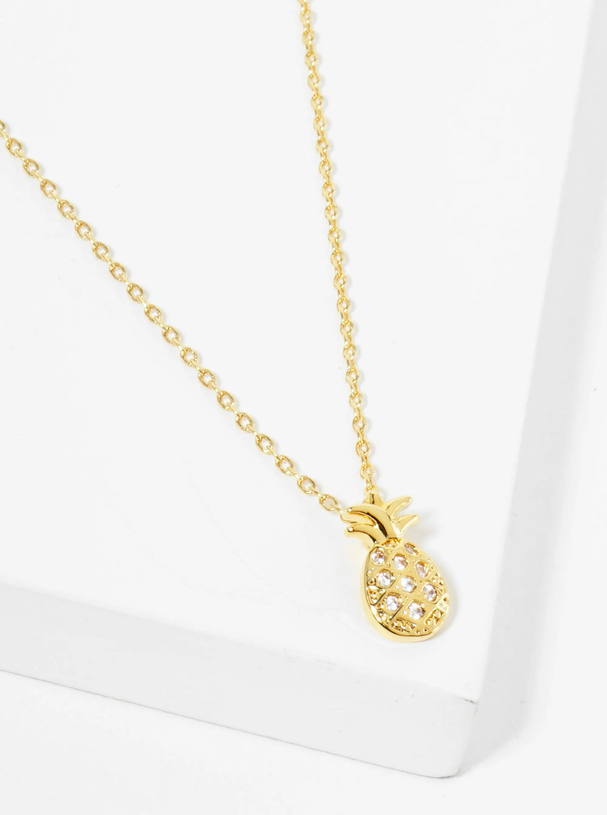 18K Gold Dipped Pave Set CZ Pineapple Pendant Necklace