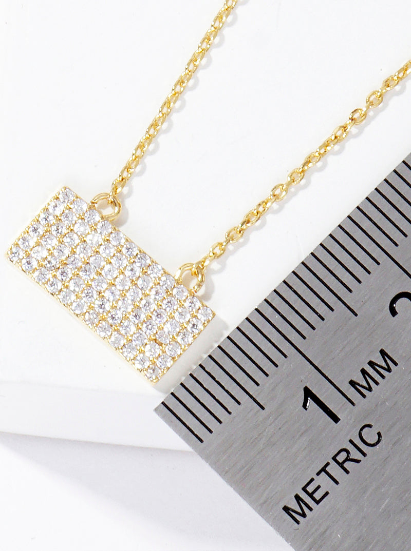 18K Gold Dipped Pave Set CZ Rectangle Pendant Necklace