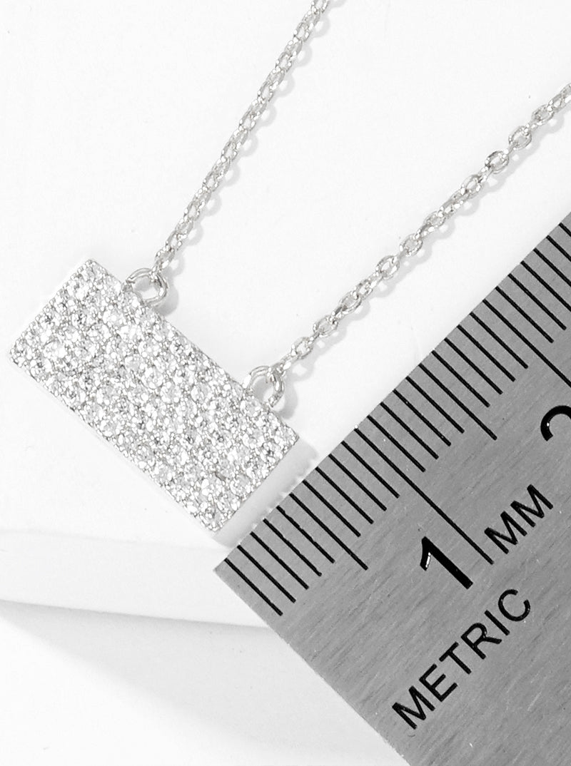 18K Gold Dipped Pave Set CZ Rectangle Pendant Necklace