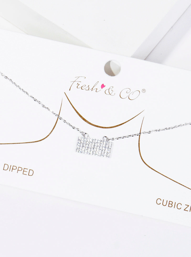 18K Gold Dipped Pave Set CZ Rectangle Pendant Necklace