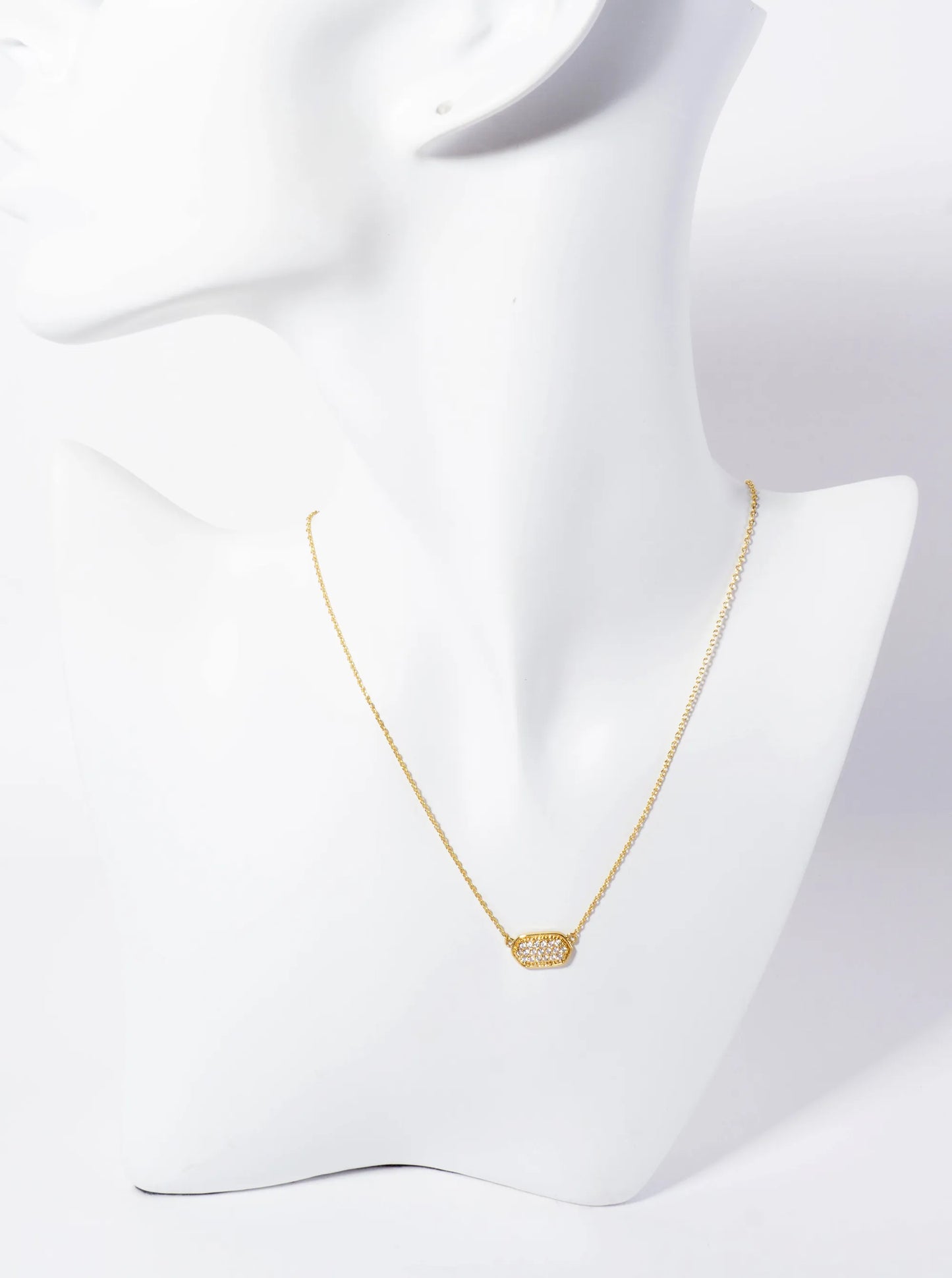18K-Gold-Dipped Pave Set CZ Rounded Hexagon Pendant Necklace