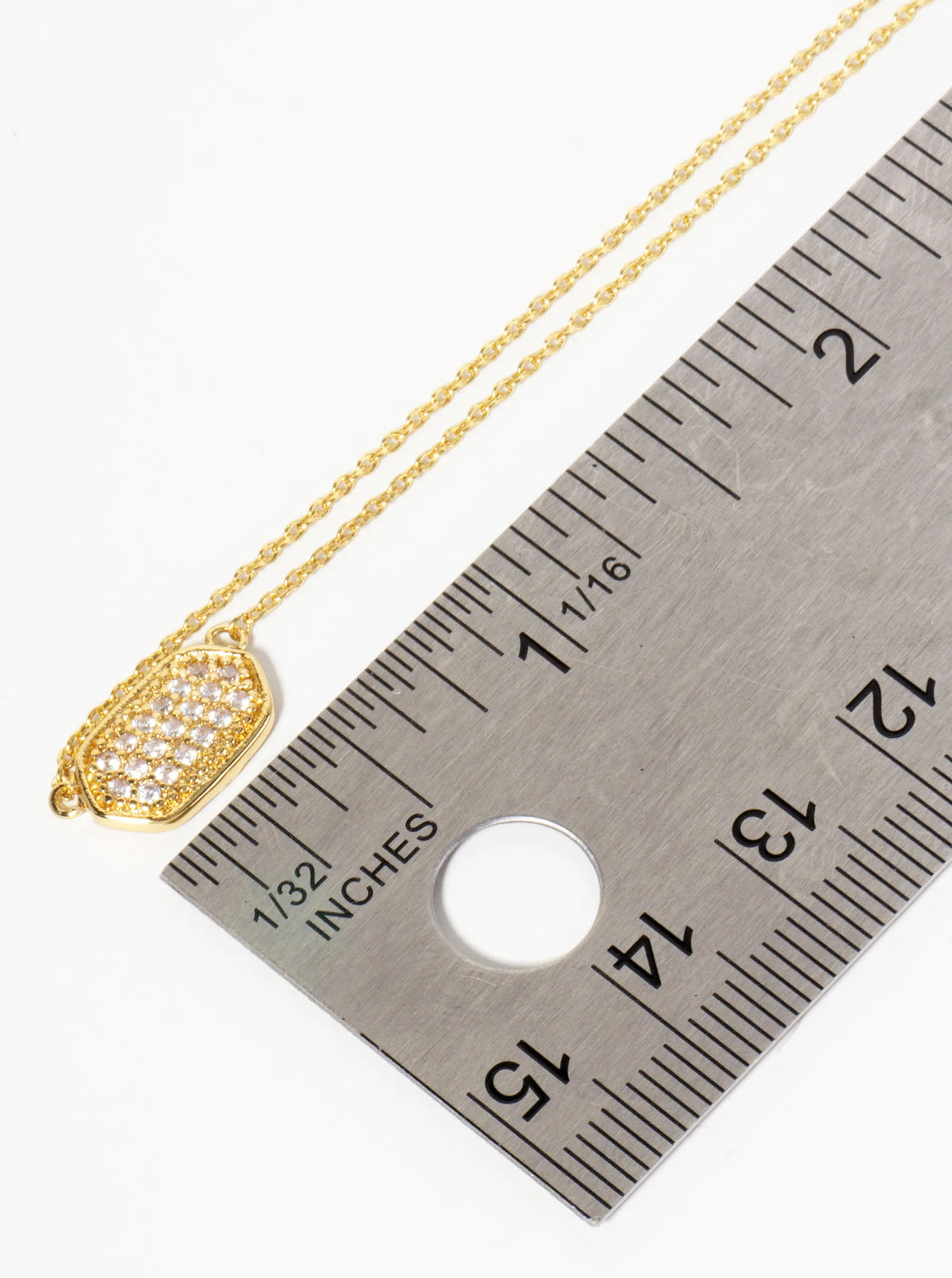 18K-Gold-Dipped Pave Set CZ Rounded Hexagon Pendant Necklace