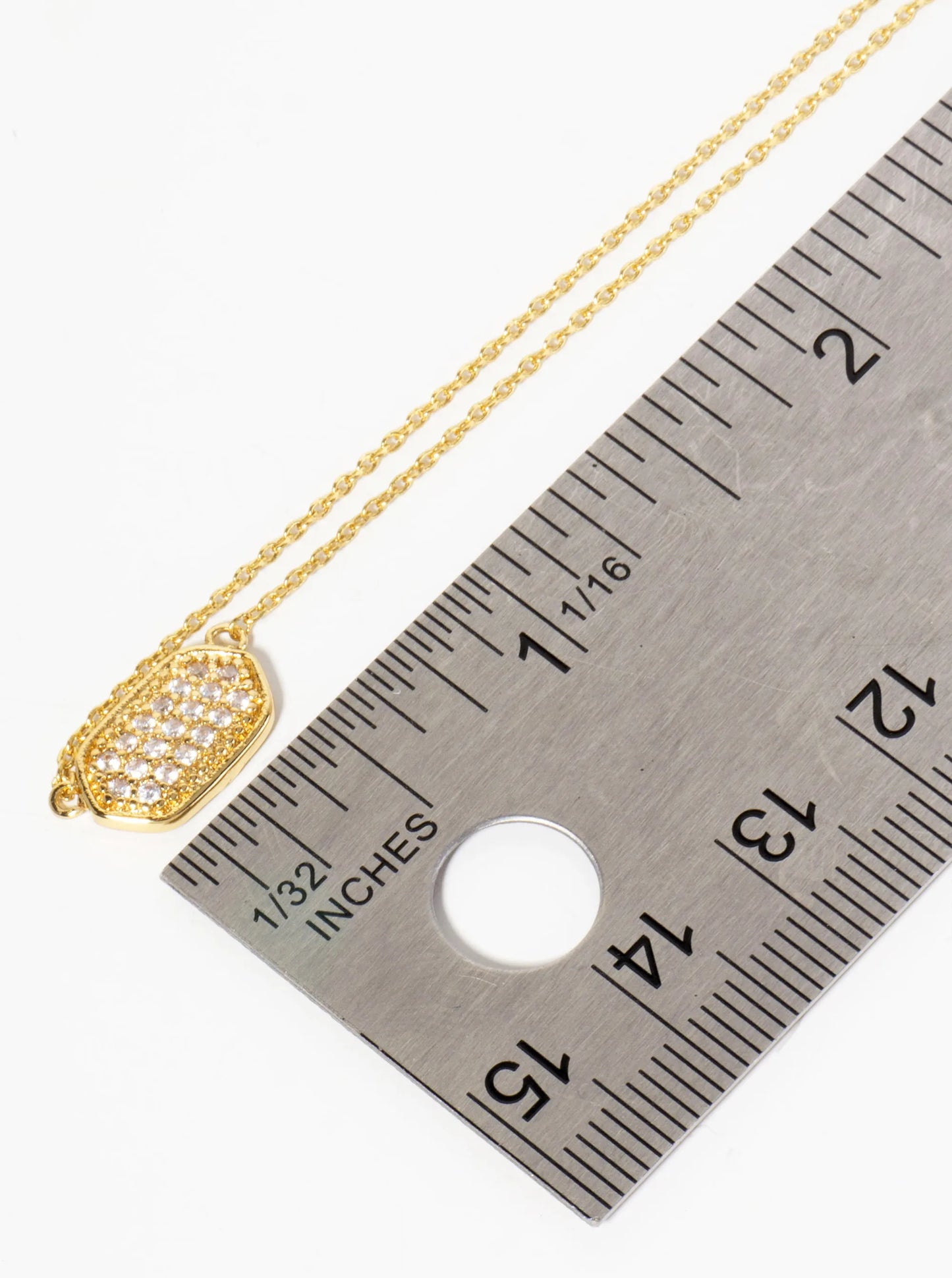 18K-Gold-Dipped Pave Set CZ Rounded Hexagon Pendant Necklace