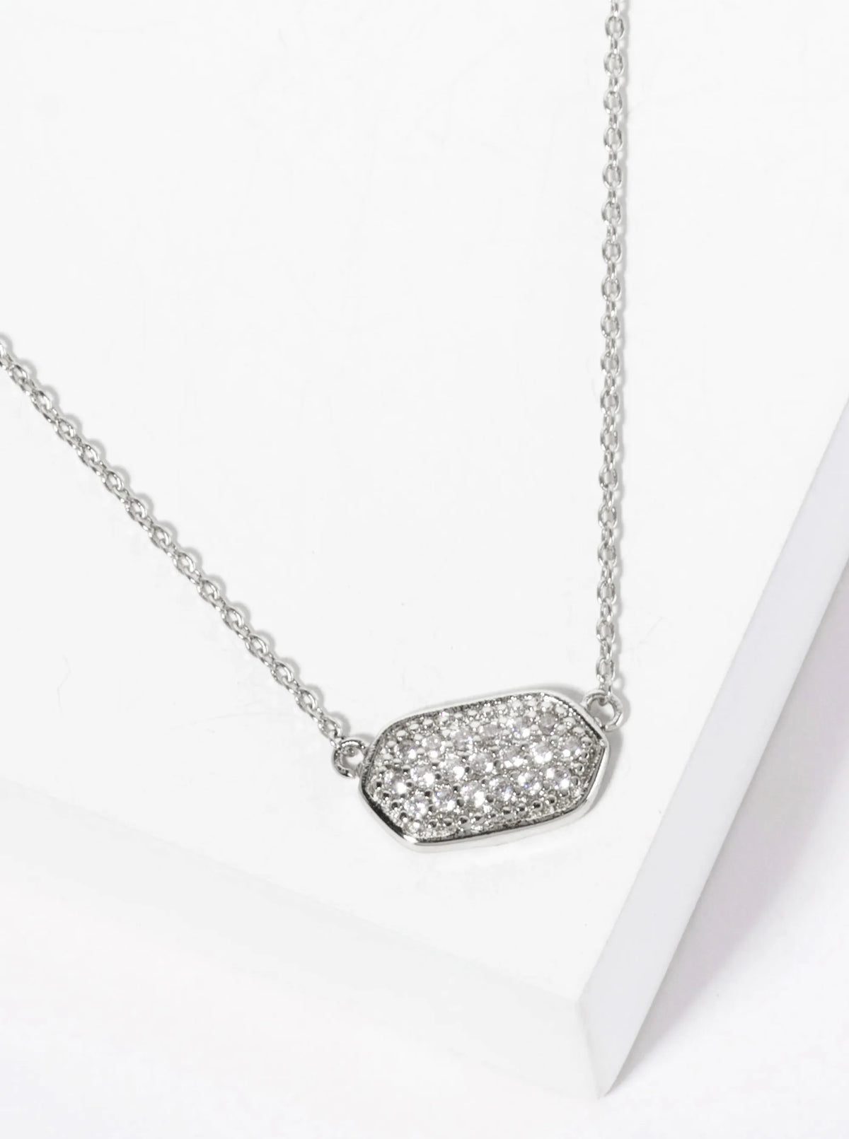 18K-Gold-Dipped Pave Set CZ Rounded Hexagon Pendant Necklace