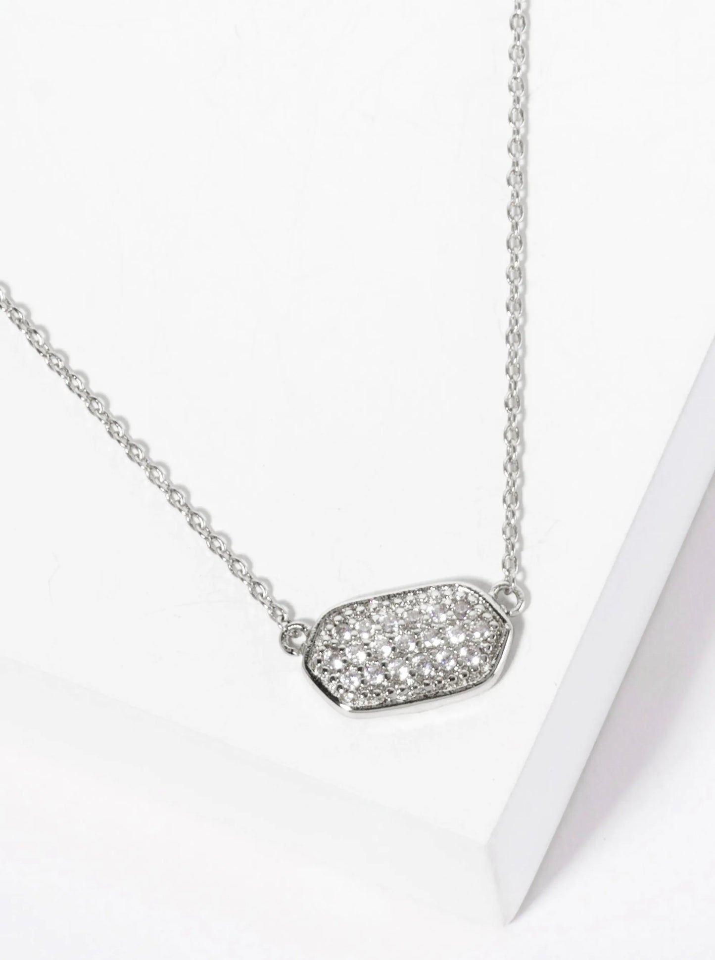 18K-Gold-Dipped Pave Set CZ Rounded Hexagon Pendant Necklace