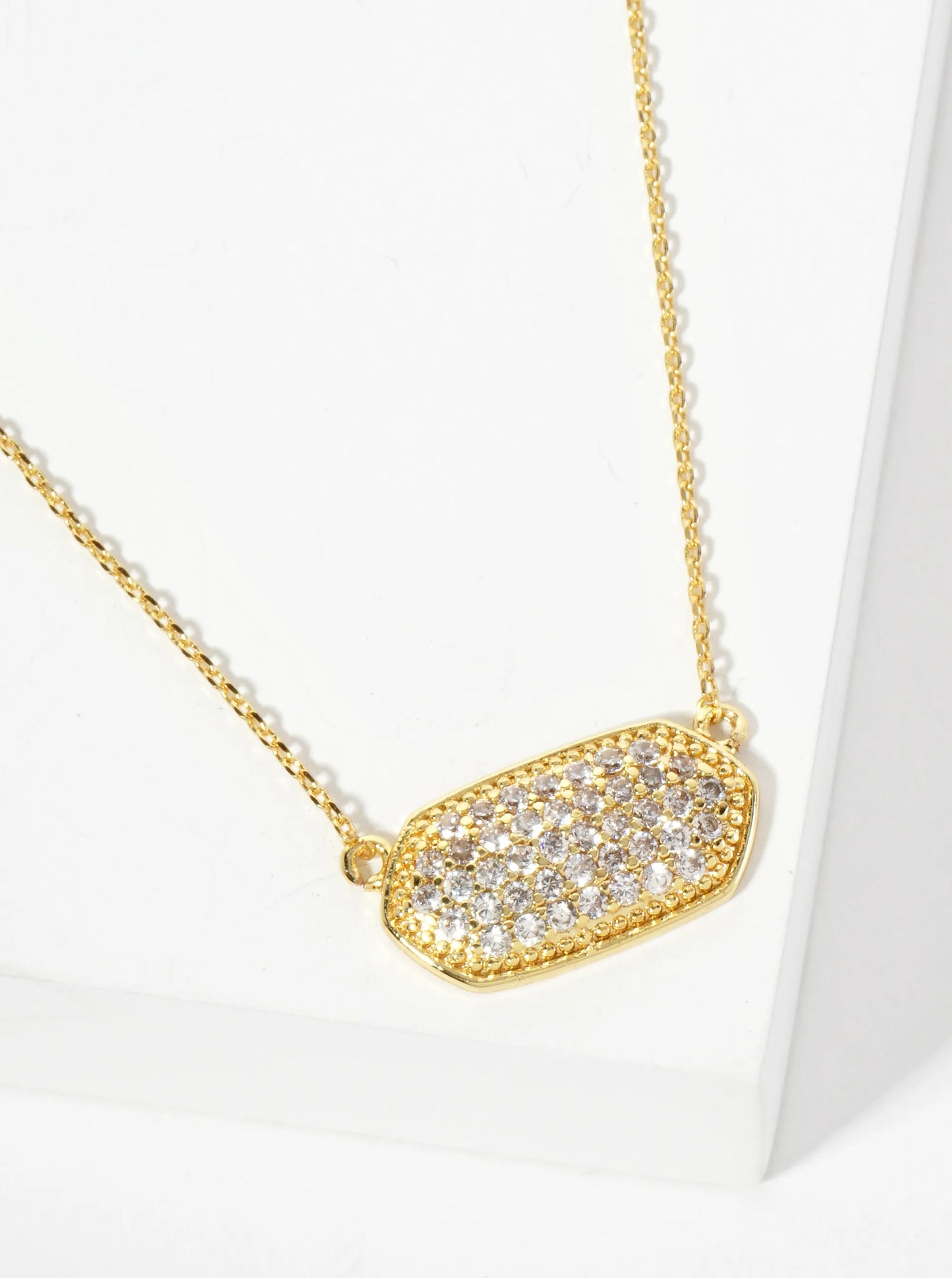 18K Gold Dipped Pave Set CZ Rounded Hexagon Pendant Necklace