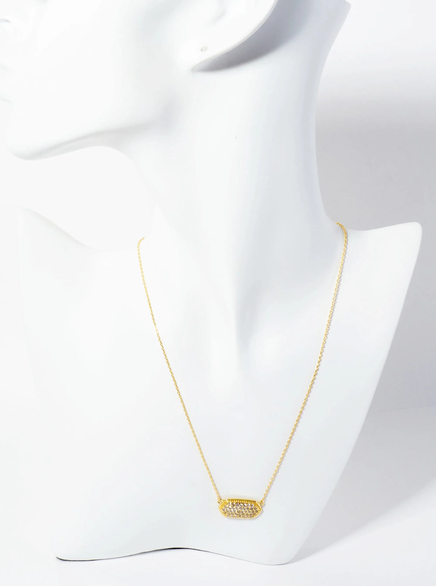 18K Gold Dipped Pave Set CZ Rounded Hexagon Pendant Necklace