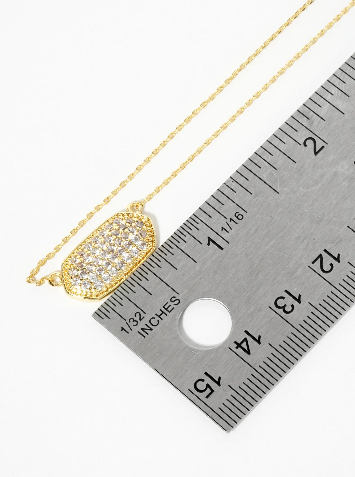 18K Gold Dipped Pave Set CZ Rounded Hexagon Pendant Necklace