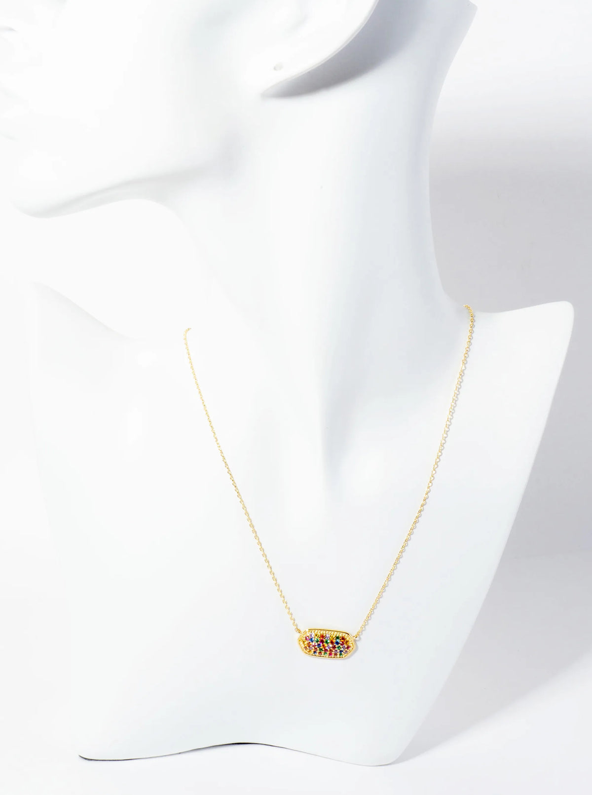 18K Gold Dipped Pave Set CZ Rounded Hexagon Pendant Necklace