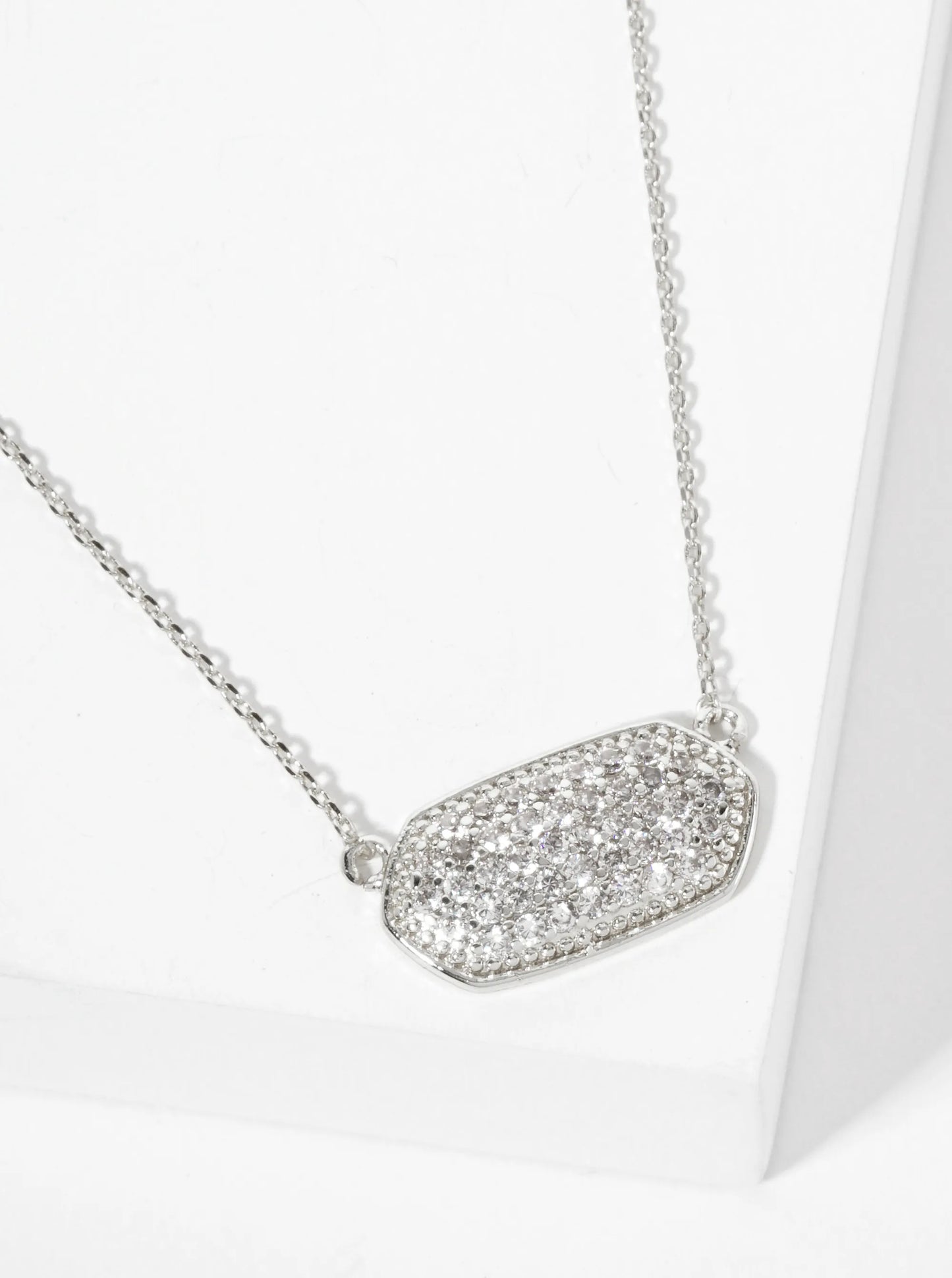18K Gold Dipped Pave Set CZ Rounded Hexagon Pendant Necklace
