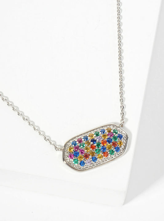 18K Gold Dipped Pave Set CZ Rounded Hexagon Pendant Necklace