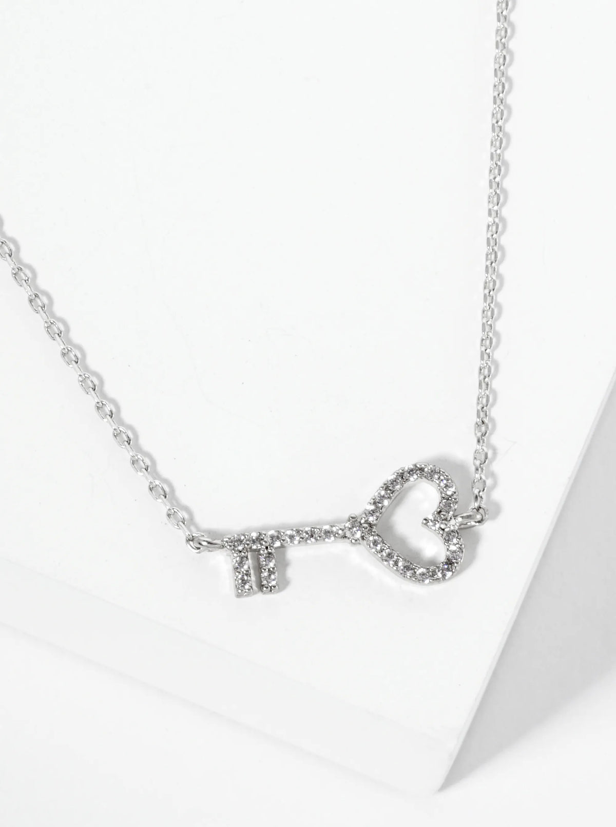 18K Gold Dipped Pave Set CZ Sideways Heart Key Pendant Necklace