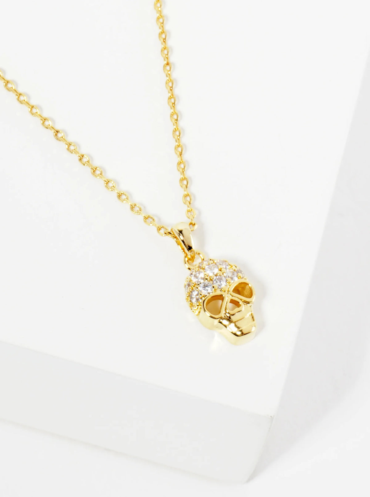 18K Gold Dipped Pave Set CZ Skull Pendant Necklace