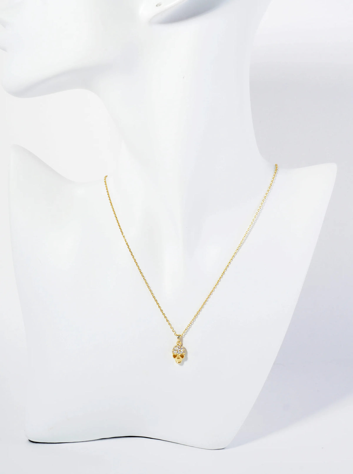 18K Gold Dipped Pave Set CZ Skull Pendant Necklace