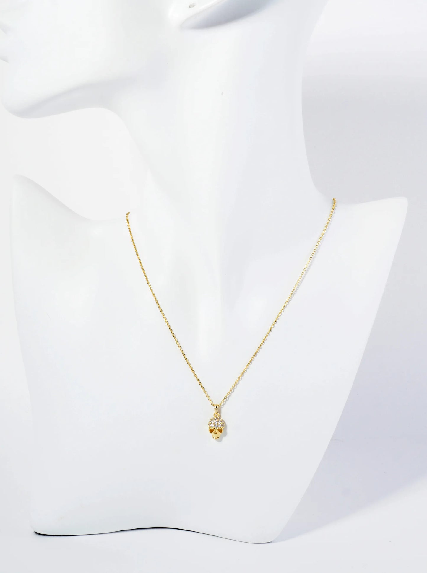 18K Gold Dipped Pave Set CZ Skull Pendant Necklace