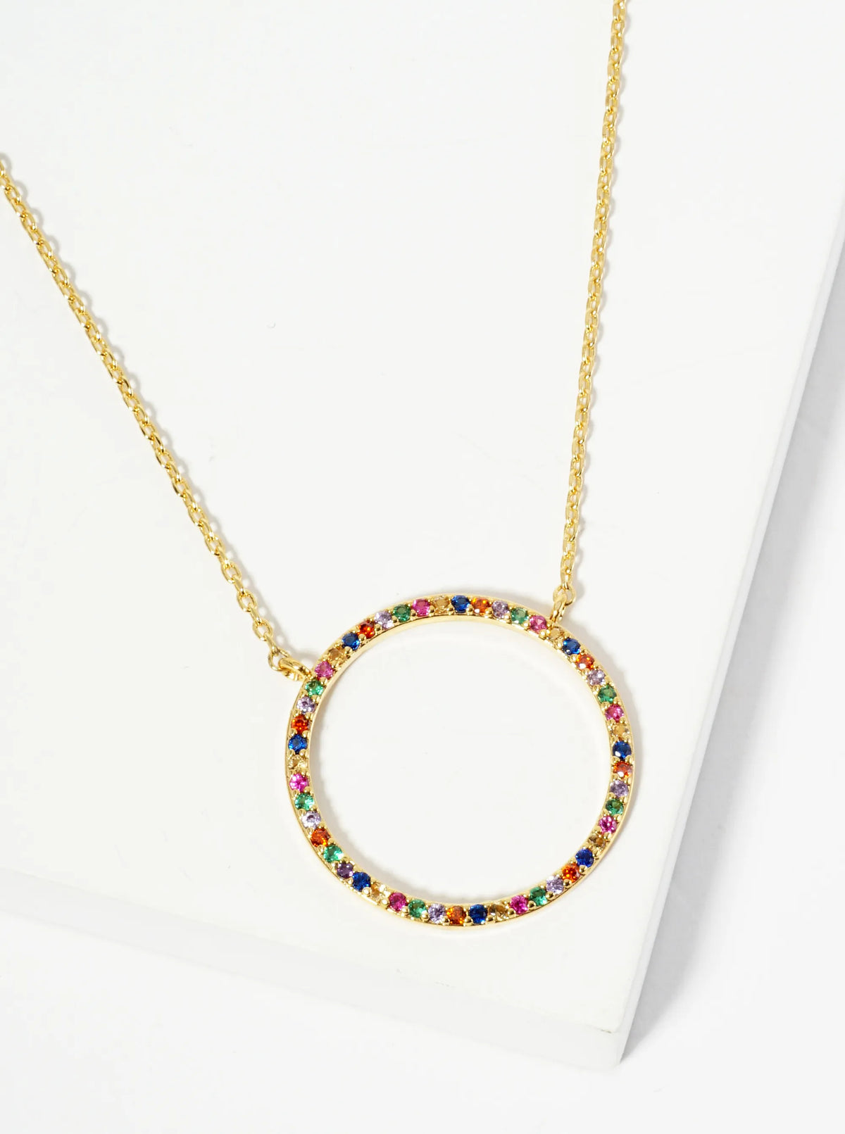 18K Gold Dipped Pave Set CZ Slim Circle Pendant Necklace
