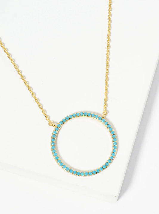 18K Gold Dipped Pave Set CZ Slim Circle Pendant Necklace