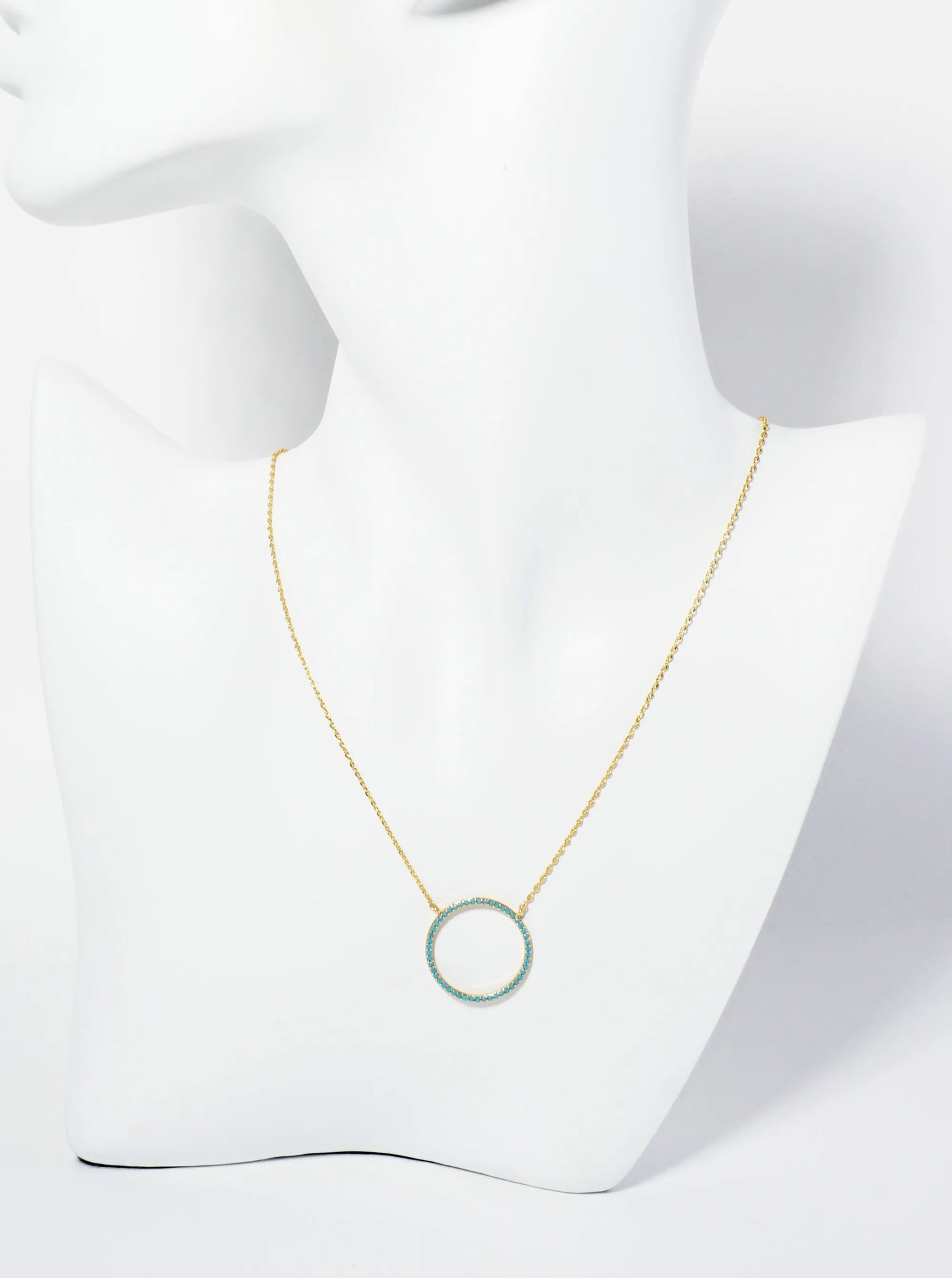 18K Gold Dipped Pave Set CZ Slim Circle Pendant Necklace