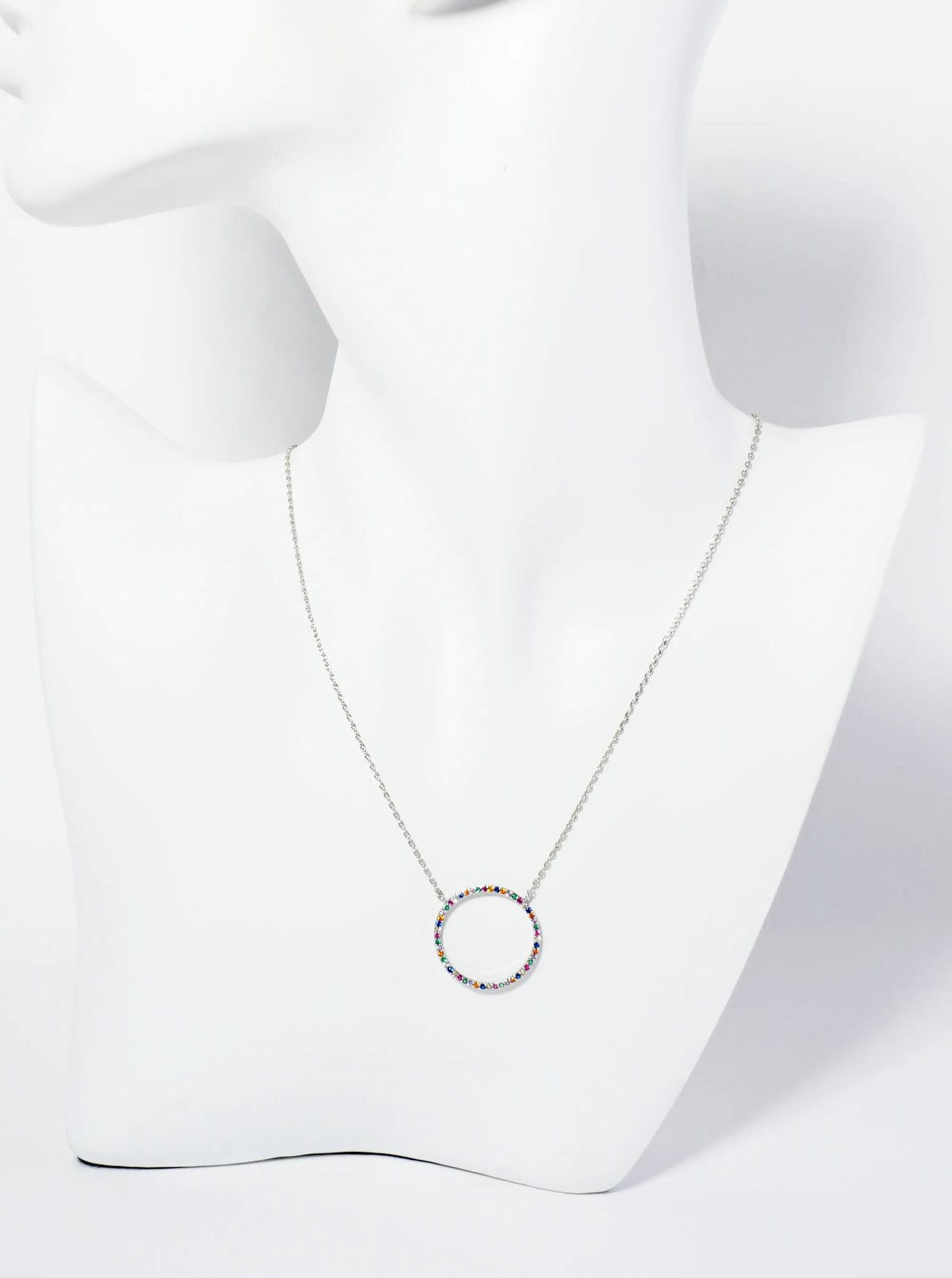 18K Gold Dipped Pave Set CZ Slim Circle Pendant Necklace