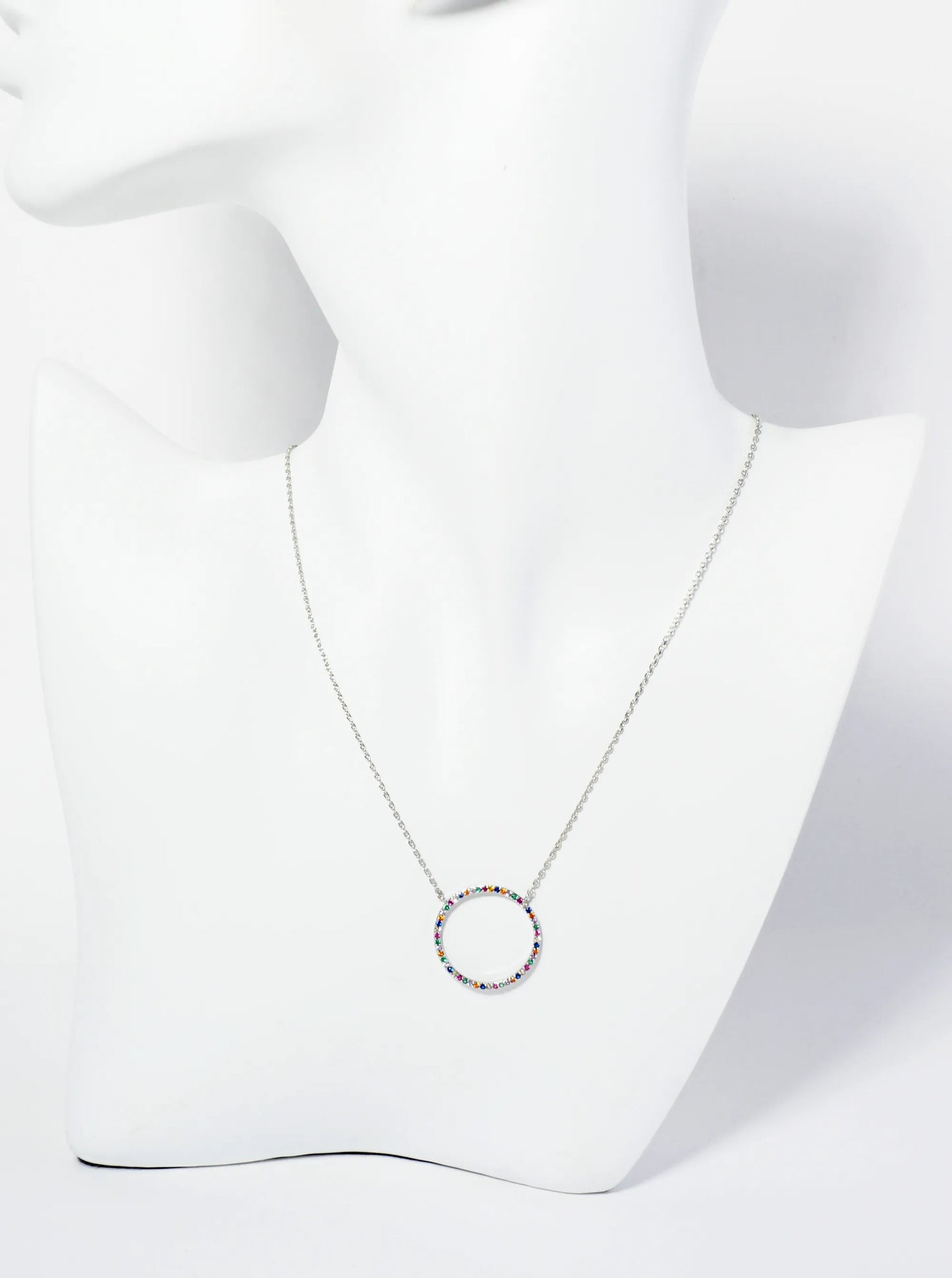 18K Gold Dipped Pave Set CZ Slim Circle Pendant Necklace