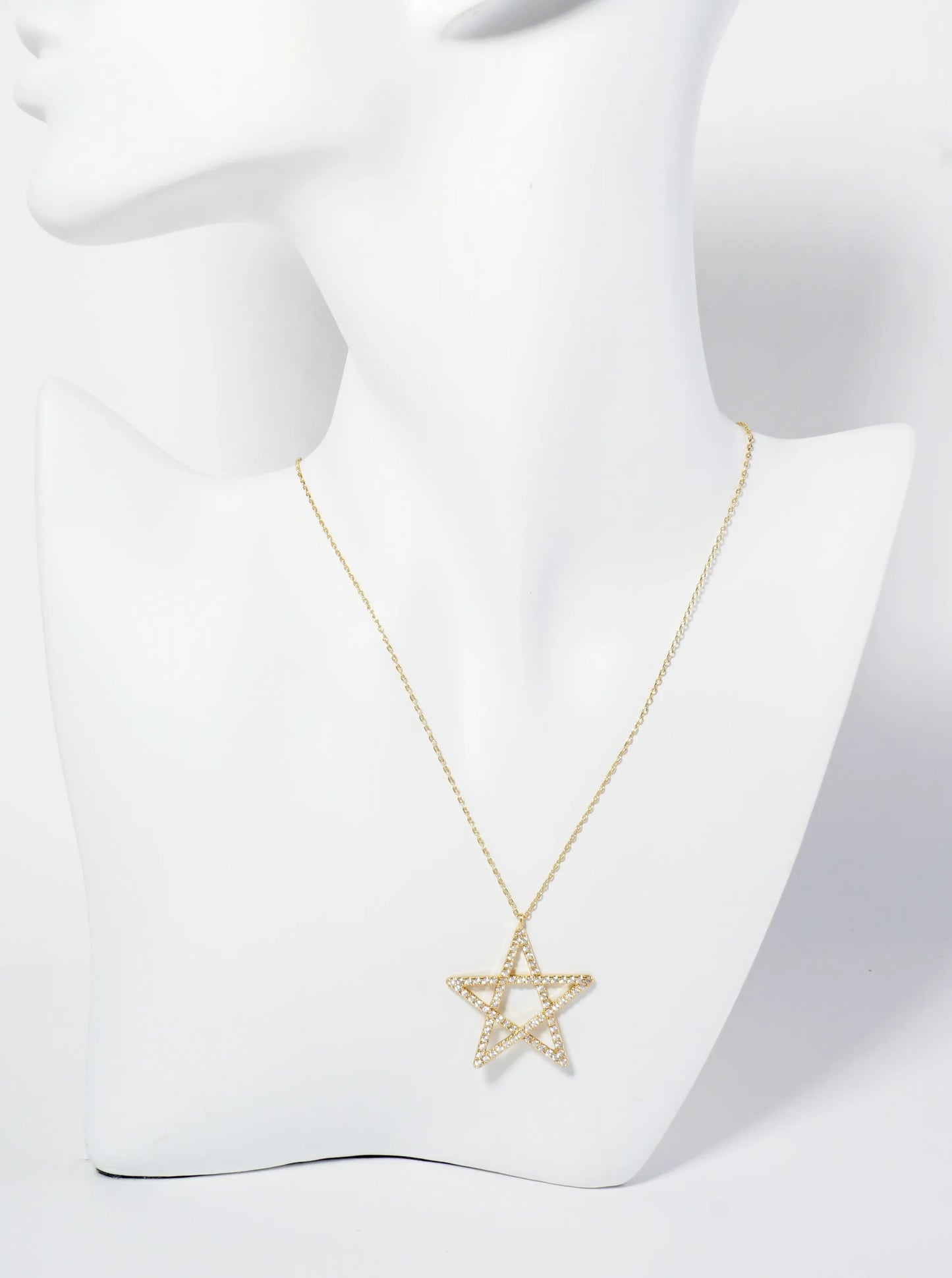 18K Gold Dipped Pave Set CZ Star Pendant Necklace